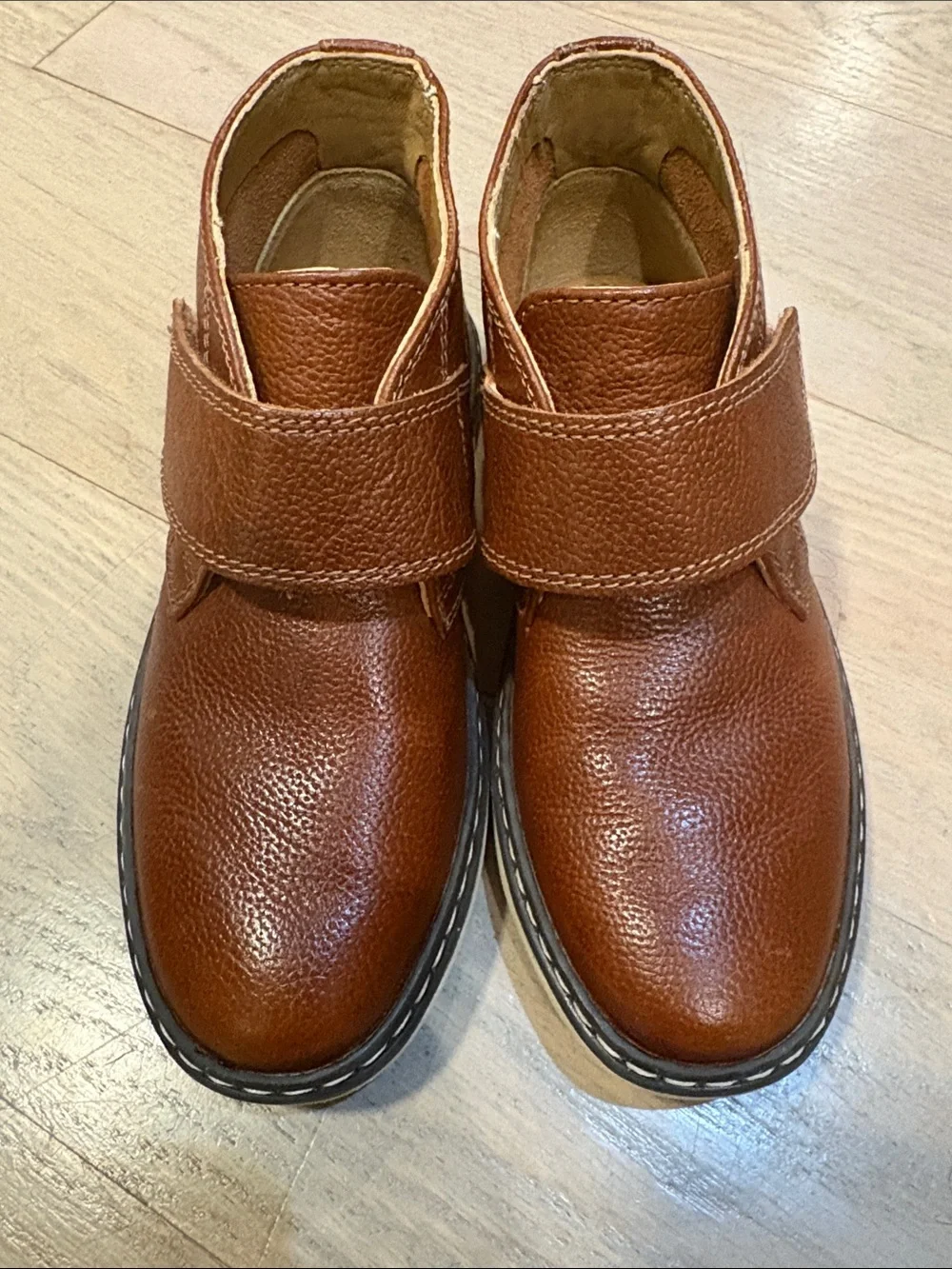 Johnston & Murphy Kids Brown Leather Hook-and-Loop Dress Shoes